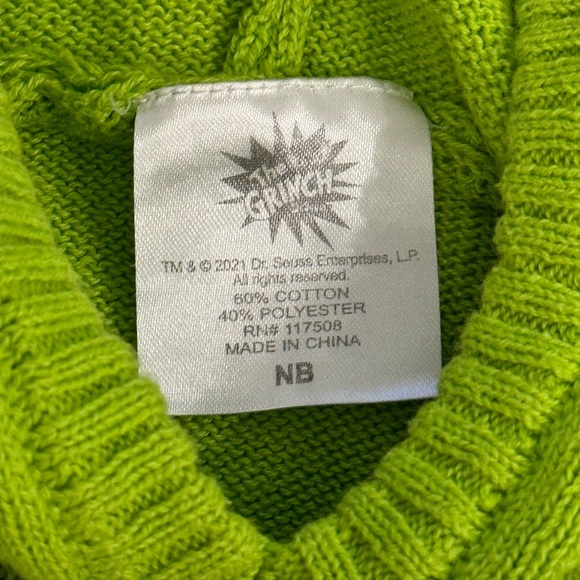 Grinch Christmas Sweater- size NB - Picture 3 of 4